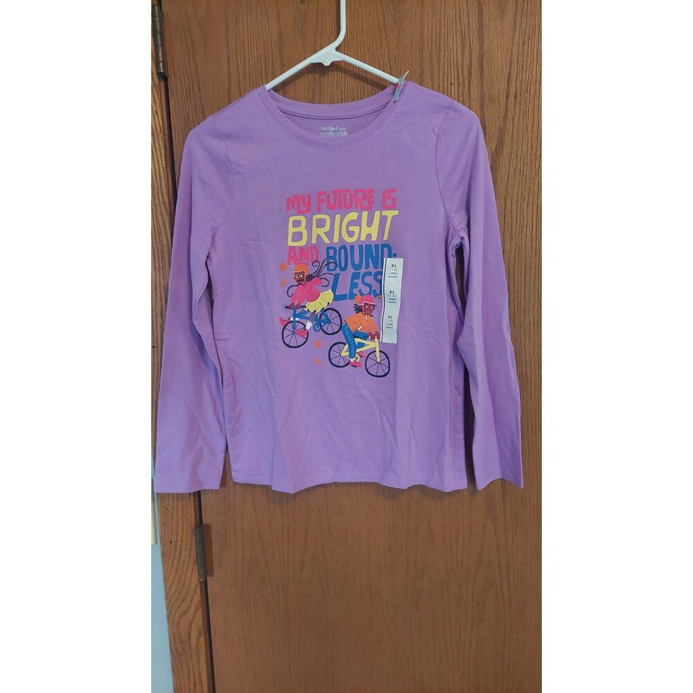Cat & Jack Girls XL 14 Long Sleeve Shirt , Features Black Girls – Purple – NWT